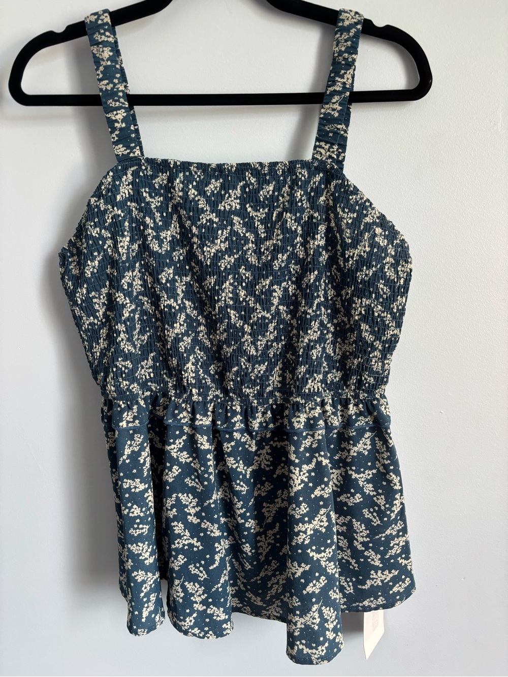 NEW Floral Tank Top with stretchy waist, Teal with White Flowers